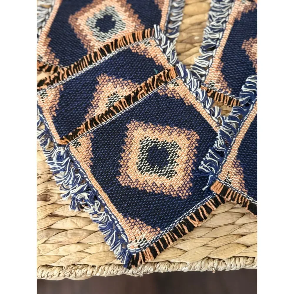 Set of 6 Woven Southwestern Reversible Coasters Mug Rugs Fringe 6x6